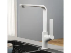 Emke Küchenarmatur Weiß Matt im Ultradünnen Design 30x22x10 cm Küchenarmatur Drehbar Wasserhahn