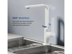 Emke Küchenarmatur Weiß Matt im Ultradünnen Design 30x22x10 cm Küchenarmatur Drehbar Wasserhahn