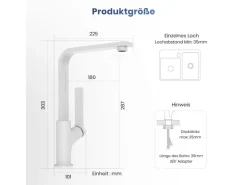 Emke Küchenarmatur Weiß Matt im Ultradünnen Design 30x22x10 cm Küchenarmatur Drehbar Wasserhahn