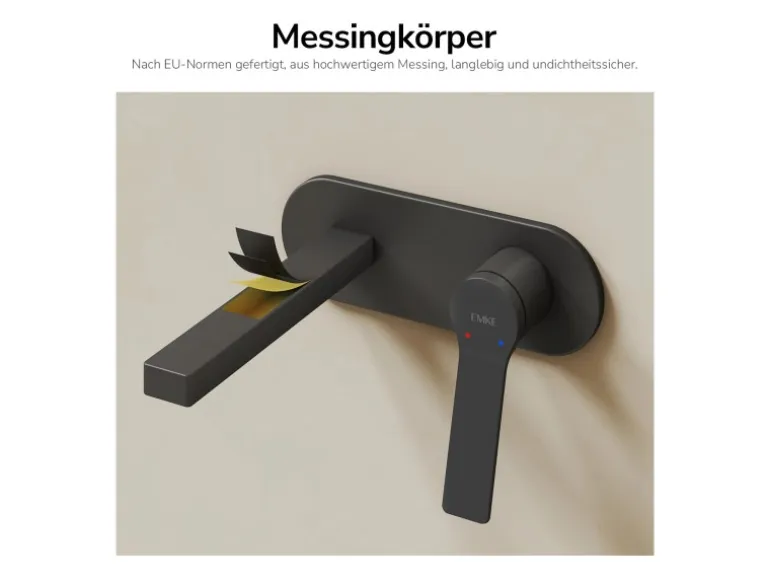 Emke Wand Waschtischarmatur Inklusive Grundkörper 288 x 210 x 70 mm Schwarz Mischbatterie für Waschbecken