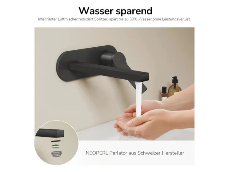 Emke Wand Waschtischarmatur Inklusive Grundkörper 288 x 210 x 70 mm Schwarz Mischbatterie für Waschbecken