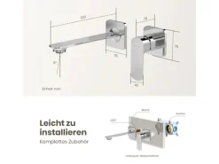 Emke Wand Waschtischarmatur Inklusive Grundkörper 233 x 127 x 110 mm Verchromt Mischbatterie für Waschbecken