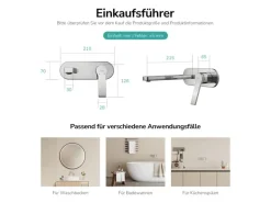 Emke Wand Waschtischarmatur Inklusive Grundkörper 288 x 210 x 70 mm Verchromt Mischbatterie für Waschbecken