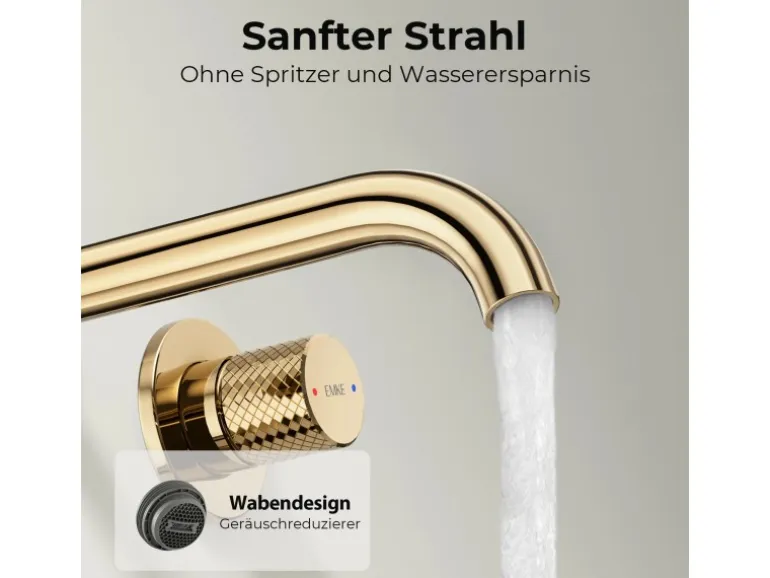 Emke Waschtischarmatur Unterputz für Wandmontage Champagnergold Wasserhahn Badarmatur
