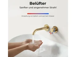 Emke Waschtischarmatur Unterputz für Wandmontage Champagnergold Wasserhahn Badarmatur