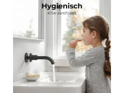 Emke Waschtischarmatur Unterputz für Wandmontage Schwarz Matt Wasserhahn Badarmatur