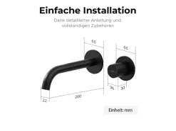 Emke Waschtischarmatur Unterputz für Wandmontage Schwarz Matt Wasserhahn Badarmatur