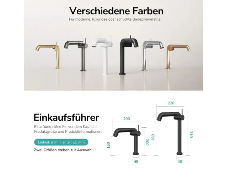 Emke Wasserhahn Bad 222 x 200 x 76 mm Schwarz Matt Wasserhahn Waschtischarmatur Mischbatterie