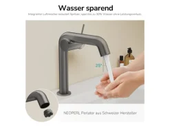 Emke Wasserhahn Bad 222 x 200 x 76 mm Anthrazit Matt Wasserhahn Waschtischarmatur Mischbatterie