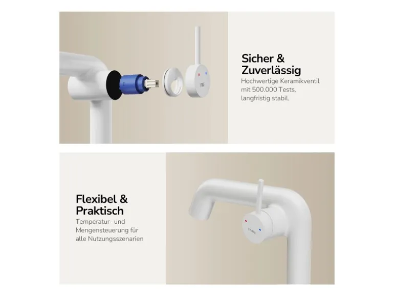 Emke Wasserhahn Bad 222 x 200 x 76 mm Weiß Matt Wasserhahn Waschtischarmatur Mischbatterie