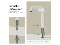 Emke Wasserhahn Bad 222 x 200 x 76 mm Weiß Matt Wasserhahn Waschtischarmatur Mischbatterie