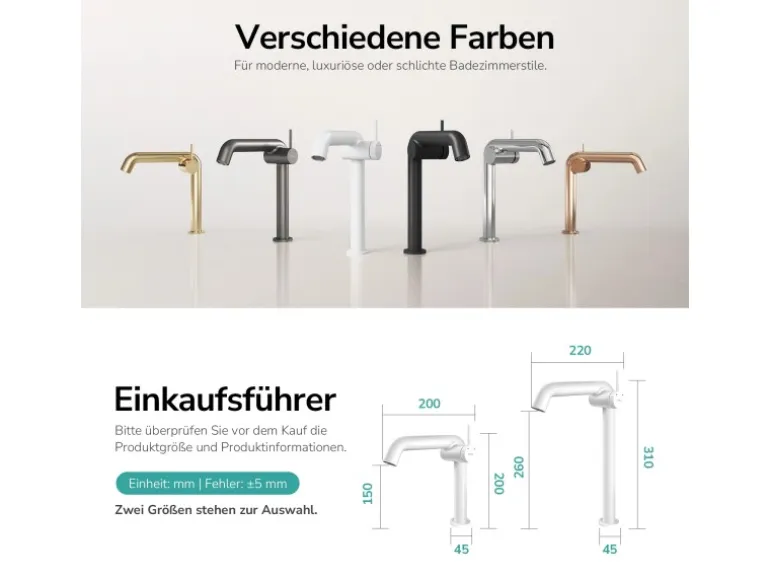 Emke Wasserhahn Bad 222 x 200 x 76 mm Weiß Matt Wasserhahn Waschtischarmatur Mischbatterie