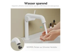 Emke Wasserhahn Bad 222 x 200 x 76 mm Weiß Matt Wasserhahn Waschtischarmatur Mischbatterie