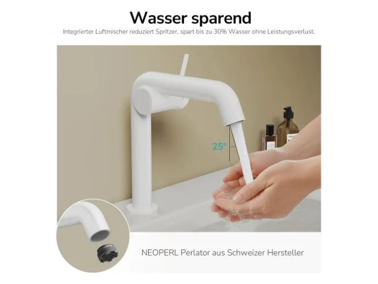 Emke Wasserhahn Bad 222 x 200 x 76 mm Weiß Matt Wasserhahn Waschtischarmatur Mischbatterie