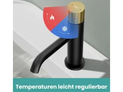 Emke Wasserhahn Bad Waschtischarmatur 181 x 166 x 50 mm Schwarz Matt Gold Gebürstet Mischbatterie