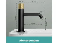 Emke Wasserhahn Bad Waschtischarmatur 181 x 166 x 50 mm Schwarz Matt Gold Gebürstet Mischbatterie