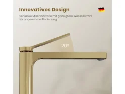 Emke Wasserhahn Waschbeckenarmaturen 335 x 233 x 46 mm Champagnergold Mischbatterie Küchenarmatur mit Luftsprudler