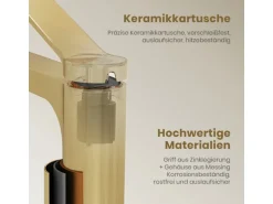 Emke Wasserhahn Waschbeckenarmaturen 335 x 233 x 46 mm Champagnergold Mischbatterie Küchenarmatur mit Luftsprudler