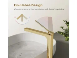 Emke Wasserhahn Waschbeckenarmaturen 335 x 233 x 46 mm Champagnergold Mischbatterie Küchenarmatur mit Luftsprudler