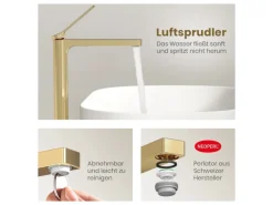 Emke Wasserhahn Waschbeckenarmaturen 335 x 233 x 46 mm Champagnergold Mischbatterie Küchenarmatur mit Luftsprudler