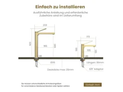 Emke Wasserhahn Waschbeckenarmaturen 335 x 233 x 46 mm Champagnergold Mischbatterie Küchenarmatur mit Luftsprudler
