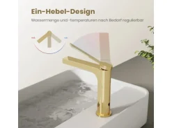 Emke Wasserhahn Waschbeckenarmaturen 195 x 173 x 46 mm Champagnergold Mischbatterie Küchenarmatur mit Luftsprudler