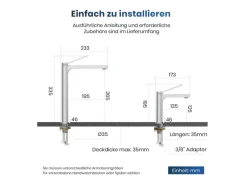 Emke Wasserhahn Waschbeckenarmaturen 335 x 233 x 46 mm Verchromt Mischbatterie Küchenarmatur mit Luftsprudler