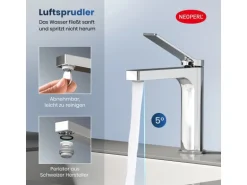 Emke Wasserhahn Waschbeckenarmaturen 195 x 173 x 46 mm Verchromt Mischbatterie Küchenarmatur mit Luftsprudler