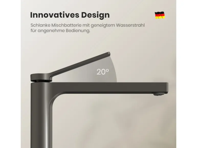 Emke Wasserhahn Waschbeckenarmaturen 335 x 233 x 46 mm Anthrazit Mischbatterie Küchenarmatur mit Luftsprudler