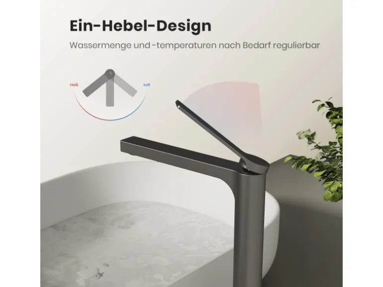 Emke Wasserhahn Waschbeckenarmaturen 335 x 233 x 46 mm Anthrazit Mischbatterie Küchenarmatur mit Luftsprudler