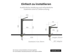 Emke Wasserhahn Waschbeckenarmaturen 335 x 233 x 46 mm Anthrazit Mischbatterie Küchenarmatur mit Luftsprudler