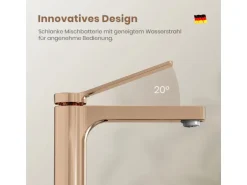 Emke Wasserhahn Waschbeckenarmaturen 195 x 173 x 46 mm Rosengold Mischbatterie Küchenarmatur mit Luftsprudler