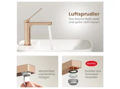 Emke Wasserhahn Waschbeckenarmaturen 195 x 173 x 46 mm Rosengold Mischbatterie Küchenarmatur mit Luftsprudler