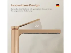 Emke Wasserhahn Waschbeckenarmaturen 335 x 233 x 46 mm Rosengold Mischbatterie Küchenarmatur mit Luftsprudler