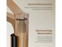 Emke Wasserhahn Waschbeckenarmaturen 335 x 233 x 46 mm Rosengold Mischbatterie Küchenarmatur mit Luftsprudler