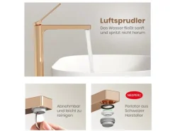 Emke Wasserhahn Waschbeckenarmaturen 335 x 233 x 46 mm Rosengold Mischbatterie Küchenarmatur mit Luftsprudler
