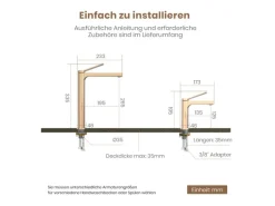 Emke Wasserhahn Waschbeckenarmaturen 335 x 233 x 46 mm Rosengold Mischbatterie Küchenarmatur mit Luftsprudler