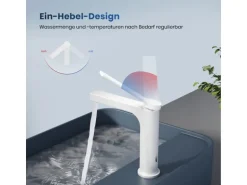 Emke Wasserhahn Waschbeckenarmaturen 195 x 173 x 46 mm Weiß Matt Mischbatterie Küchenarmatur mit Luftsprudler