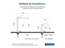Emke Wasserhahn Waschbeckenarmaturen 195 x 173 x 46 mm Weiß Matt Mischbatterie Küchenarmatur mit Luftsprudler