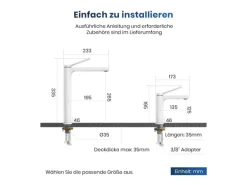 Emke Wasserhahn Waschbeckenarmaturen 335 x 233 x 46 mm Weiß Mischbatterie Küchenarmatur mit Luftsprudler