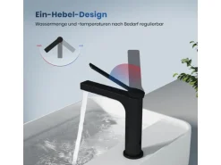 Emke Wasserhahn Waschbeckenarmaturen 195 x 173 x 46 mm Schwarz Matt Mischbatterie Küchenarmatur mit Luftsprudler