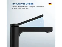 Emke Wasserhahn Waschbeckenarmaturen 195 x 173 x 46 mm Schwarz Matt Mischbatterie Küchenarmatur mit Luftsprudler