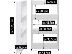 eyepower 4er Nischenwagen mit Regalen und Rollen 12,5 cm Weiß
