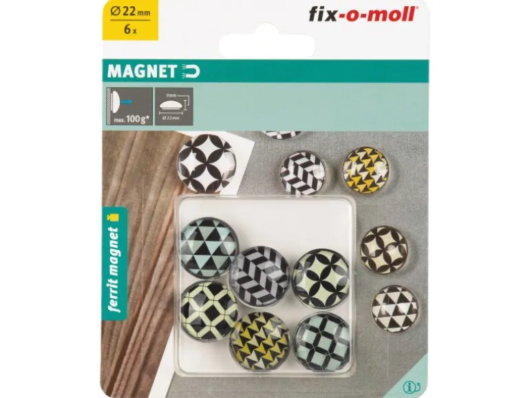 Fix-o-moll Magnet Glas Ferrit 9 mm x Ø 22 mm Mehrfarbig 6 Stück