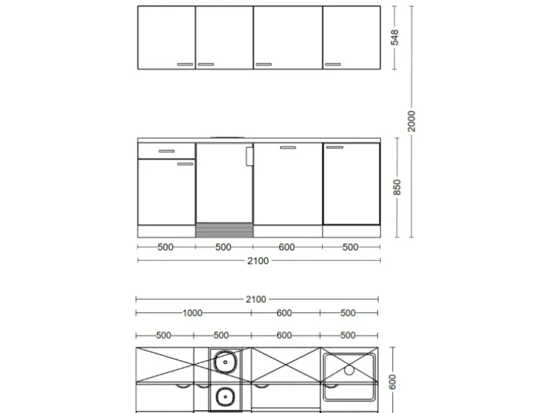 Flex-Well Classic Büroküche Florida 210 cm Weiß-Sonoma Eiche