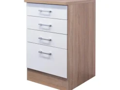 Flex-Well Classic Küchen-Schubkastenschrank Florida 50 cm Weiß-Sonoma Eiche