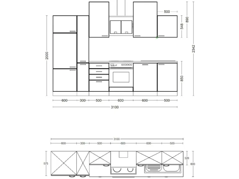 Flex-Well Classic Küchenzeile Wito 310 cm mit Apothekerschrank Weiß