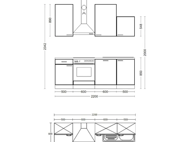 Flex-Well Classic Küchenzeile Lucca 220 cm Weiß matt - Caledonia