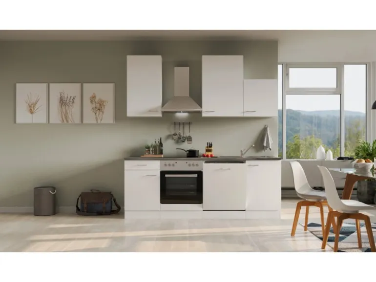 Flex-Well Classic Küchenzeile Lucca 220 cm Weiß matt - Caledonia