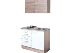 Flex-Well Classic Miniküche Florida 100 cm Weiß Eiche Sonoma